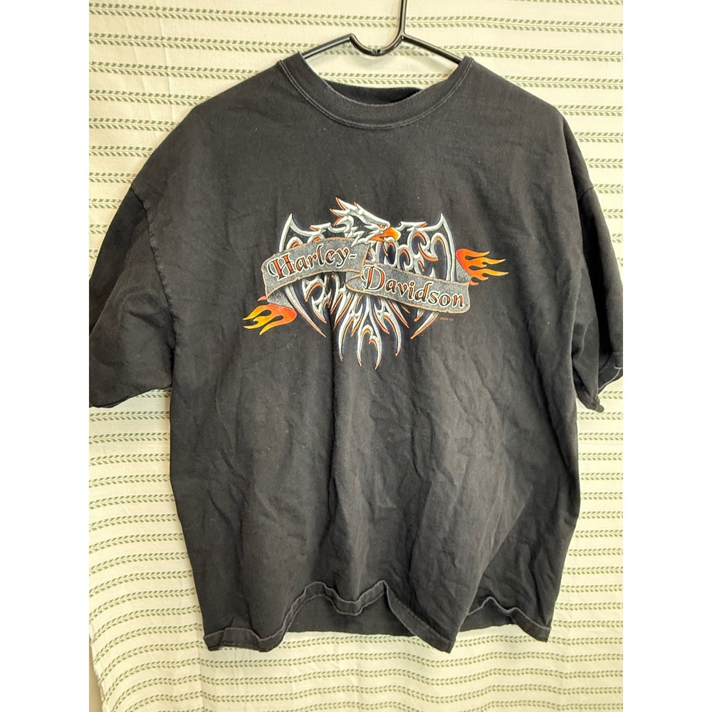 Harley-Davidson 90s Mens T-Shirt Black Eagle Frazier Georgia Graphic Size XL